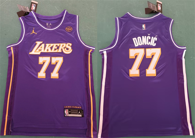 Men's Purple Los Angeles Lakers #77 Luka Dončić 2025 Statement Edition Stitched Basketball Jersey
